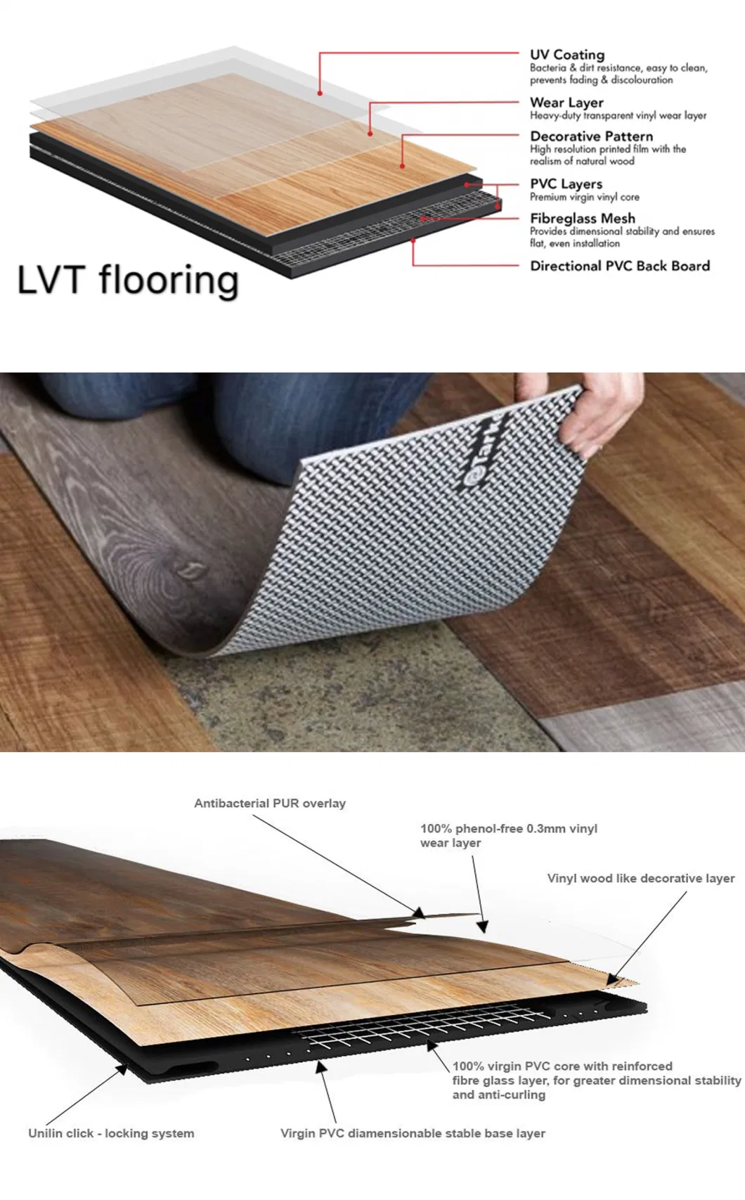 waterproof Lvt PVC Flooring Dry Back Vinyl Plank Floor Indoor Flooring Glue Down UV Coating Lvt Factory Price
