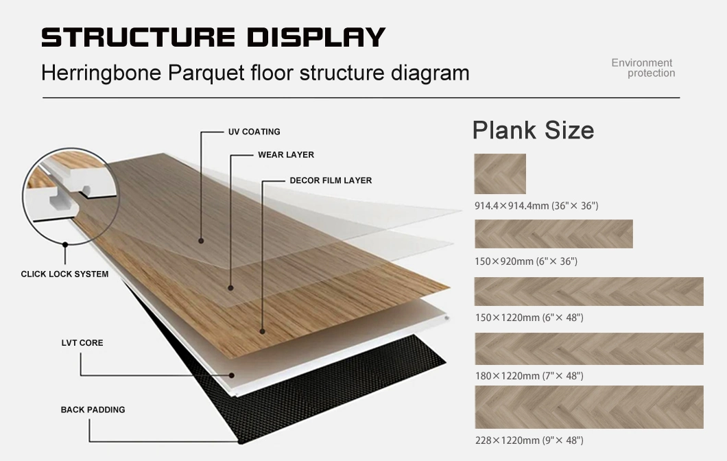 Superior Impact Resistance Luxury Spc PVC Vinyl Herringbone Flooring Tiles for Residential/Commercial