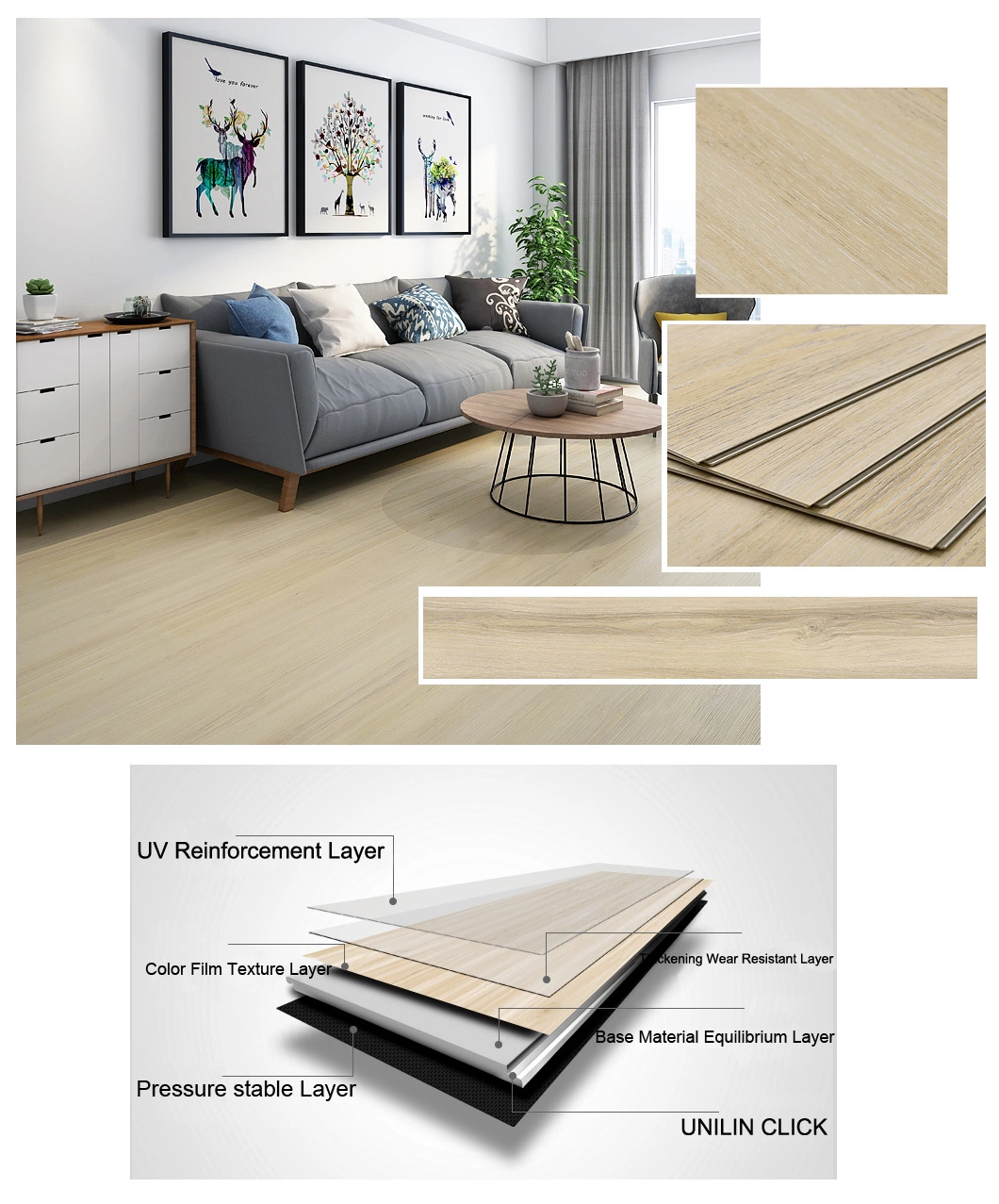 Non-Slip Luxury Spc Click Lock Vinyl Plank Clean Room Flooring Tile